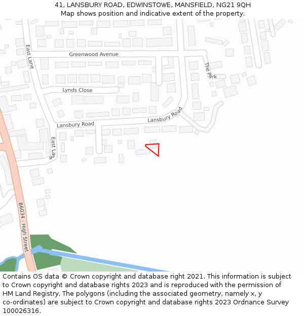 41, LANSBURY ROAD, EDWINSTOWE, MANSFIELD, NG21 9QH: Location map and indicative extent of plot