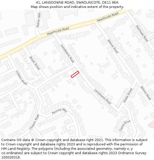 41, LANSDOWNE ROAD, SWADLINCOTE, DE11 9EA: Location map and indicative extent of plot
