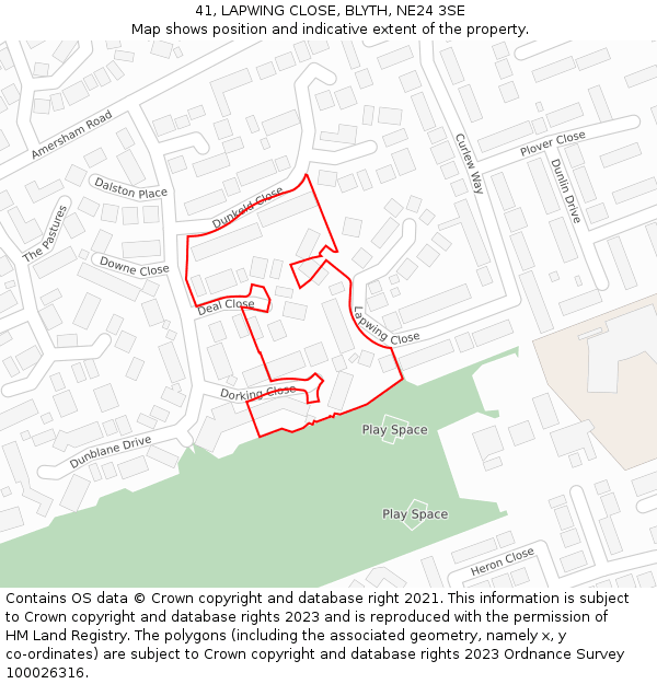 41, LAPWING CLOSE, BLYTH, NE24 3SE: Location map and indicative extent of plot