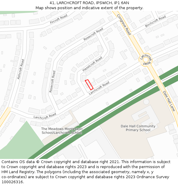 41, LARCHCROFT ROAD, IPSWICH, IP1 6AN: Location map and indicative extent of plot