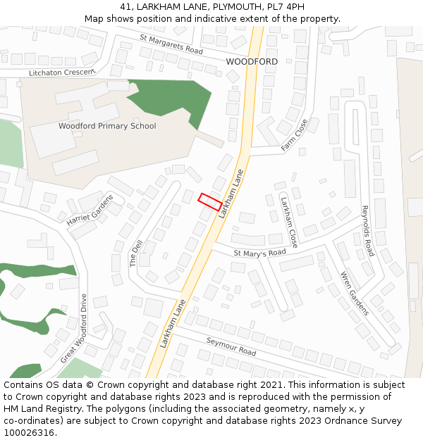 41, LARKHAM LANE, PLYMOUTH, PL7 4PH: Location map and indicative extent of plot