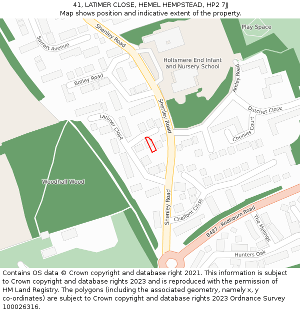 41, LATIMER CLOSE, HEMEL HEMPSTEAD, HP2 7JJ: Location map and indicative extent of plot