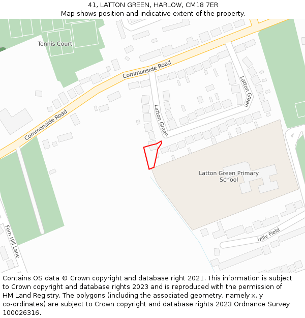 41, LATTON GREEN, HARLOW, CM18 7ER: Location map and indicative extent of plot