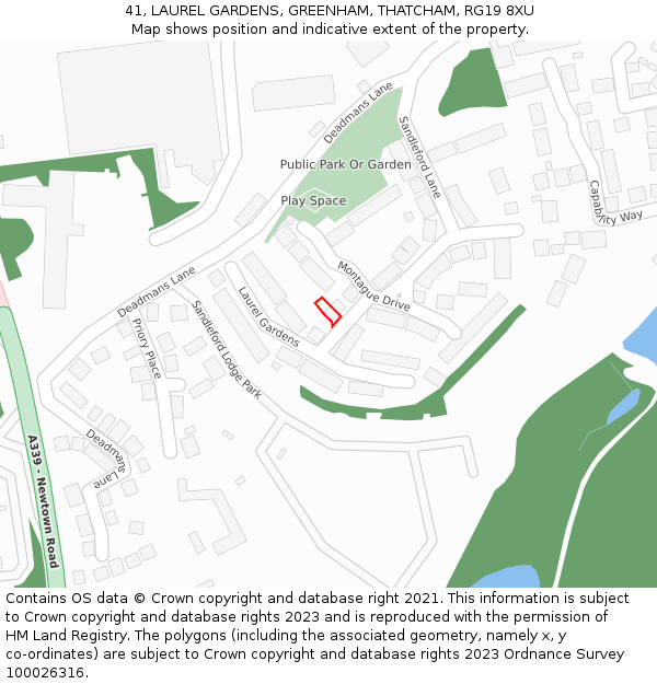 41, LAUREL GARDENS, GREENHAM, THATCHAM, RG19 8XU: Location map and indicative extent of plot