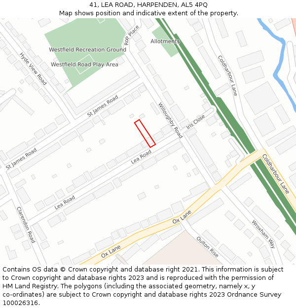 41, LEA ROAD, HARPENDEN, AL5 4PQ: Location map and indicative extent of plot