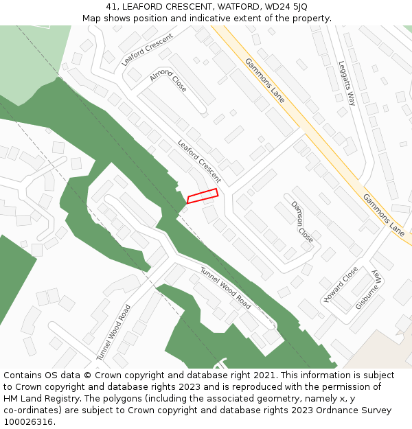 41, LEAFORD CRESCENT, WATFORD, WD24 5JQ: Location map and indicative extent of plot