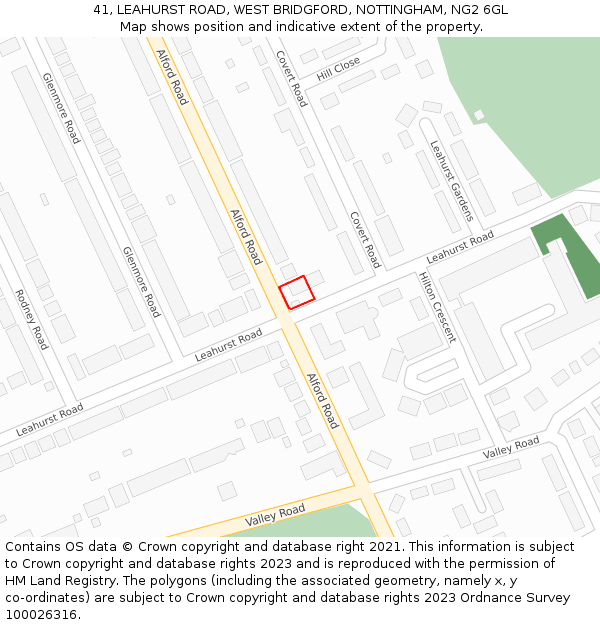 41, LEAHURST ROAD, WEST BRIDGFORD, NOTTINGHAM, NG2 6GL: Location map and indicative extent of plot