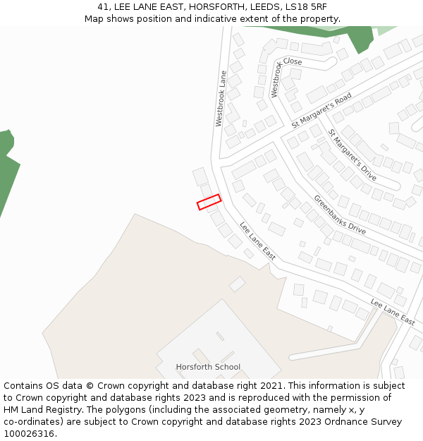 41, LEE LANE EAST, HORSFORTH, LEEDS, LS18 5RF: Location map and indicative extent of plot