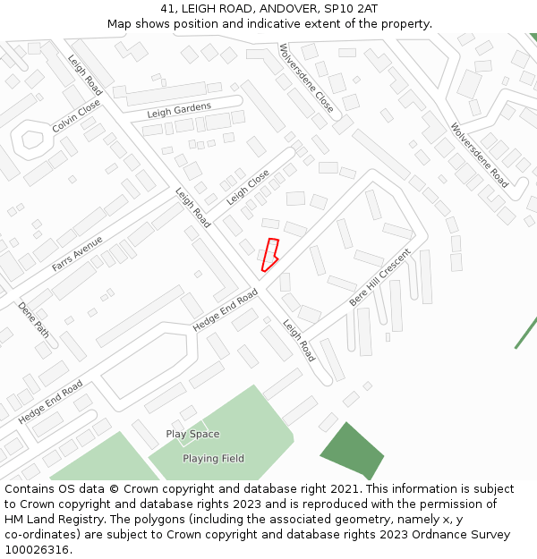41, LEIGH ROAD, ANDOVER, SP10 2AT: Location map and indicative extent of plot