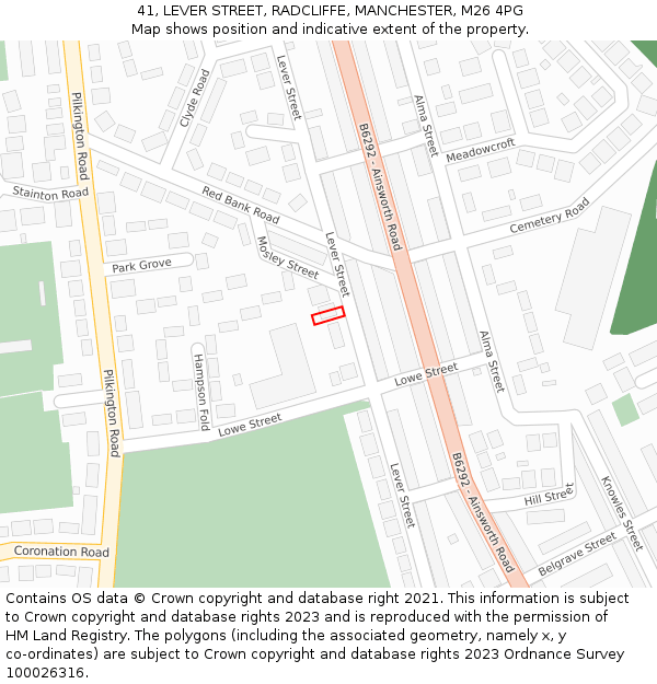 41, LEVER STREET, RADCLIFFE, MANCHESTER, M26 4PG: Location map and indicative extent of plot