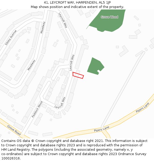 41, LEYCROFT WAY, HARPENDEN, AL5 1JP: Location map and indicative extent of plot