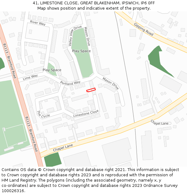 41, LIMESTONE CLOSE, GREAT BLAKENHAM, IPSWICH, IP6 0FF: Location map and indicative extent of plot