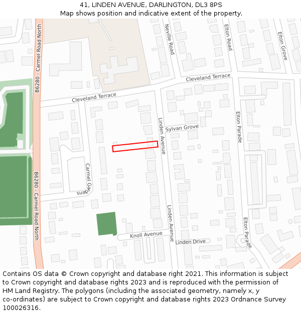 41, LINDEN AVENUE, DARLINGTON, DL3 8PS: Location map and indicative extent of plot