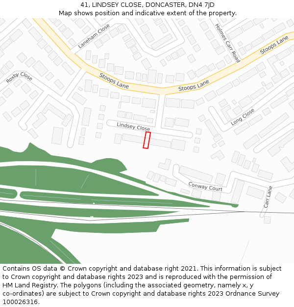 41, LINDSEY CLOSE, DONCASTER, DN4 7JD: Location map and indicative extent of plot