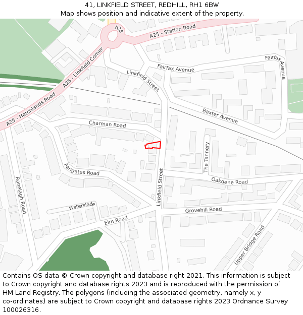 41, LINKFIELD STREET, REDHILL, RH1 6BW: Location map and indicative extent of plot