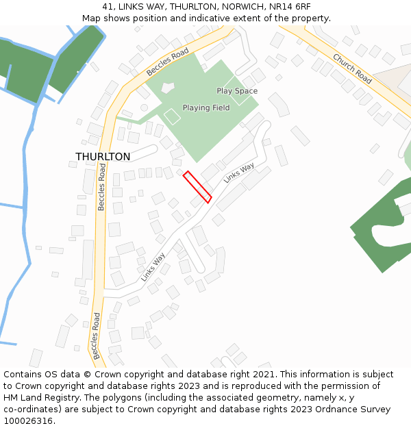 41, LINKS WAY, THURLTON, NORWICH, NR14 6RF: Location map and indicative extent of plot