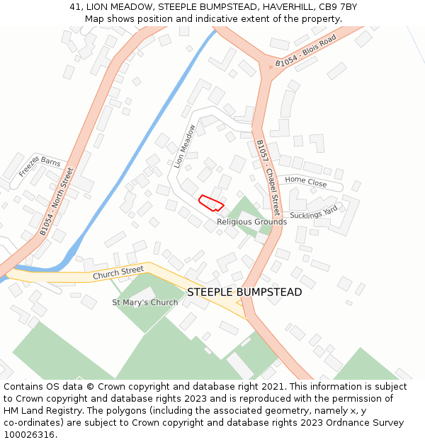 41, LION MEADOW, STEEPLE BUMPSTEAD, HAVERHILL, CB9 7BY: Location map and indicative extent of plot