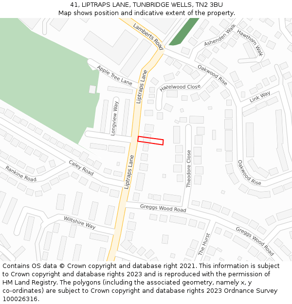 41, LIPTRAPS LANE, TUNBRIDGE WELLS, TN2 3BU: Location map and indicative extent of plot