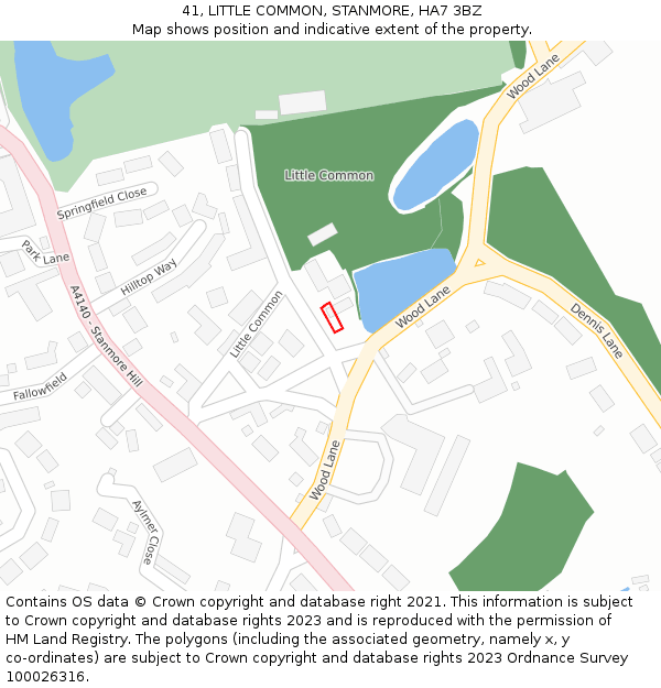 41, LITTLE COMMON, STANMORE, HA7 3BZ: Location map and indicative extent of plot