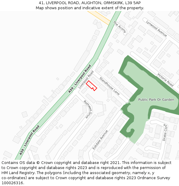 41, LIVERPOOL ROAD, AUGHTON, ORMSKIRK, L39 5AP: Location map and indicative extent of plot