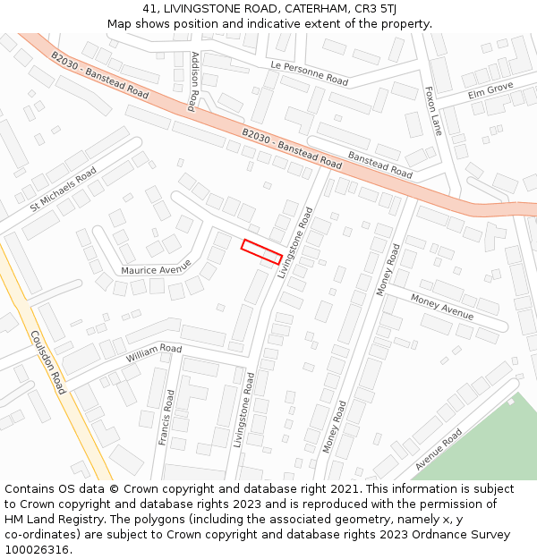 41, LIVINGSTONE ROAD, CATERHAM, CR3 5TJ: Location map and indicative extent of plot