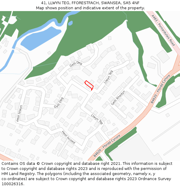 41, LLWYN TEG, FFORESTFACH, SWANSEA, SA5 4NF: Location map and indicative extent of plot