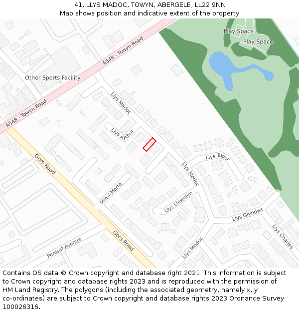 41, LLYS MADOC, TOWYN, ABERGELE, LL22 9NN: Location map and indicative extent of plot