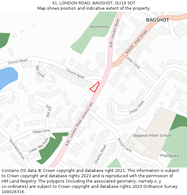 41, LONDON ROAD, BAGSHOT, GU19 5DT: Location map and indicative extent of plot