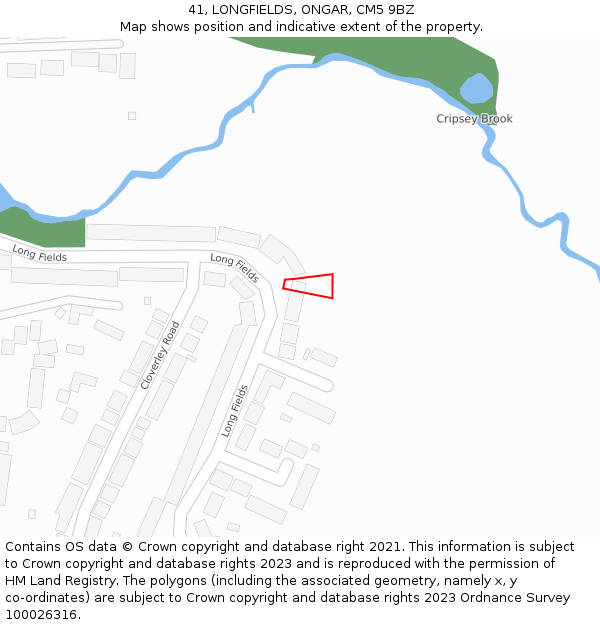 41, LONGFIELDS, ONGAR, CM5 9BZ: Location map and indicative extent of plot