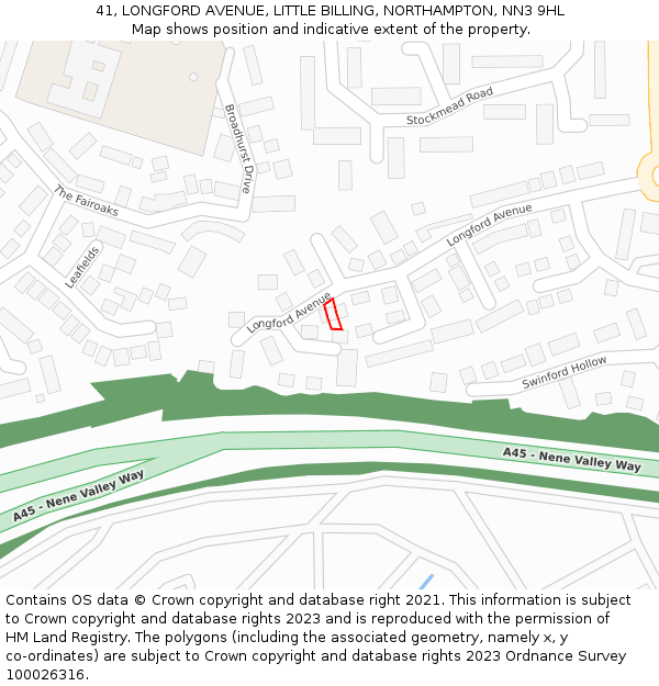 41, LONGFORD AVENUE, LITTLE BILLING, NORTHAMPTON, NN3 9HL: Location map and indicative extent of plot