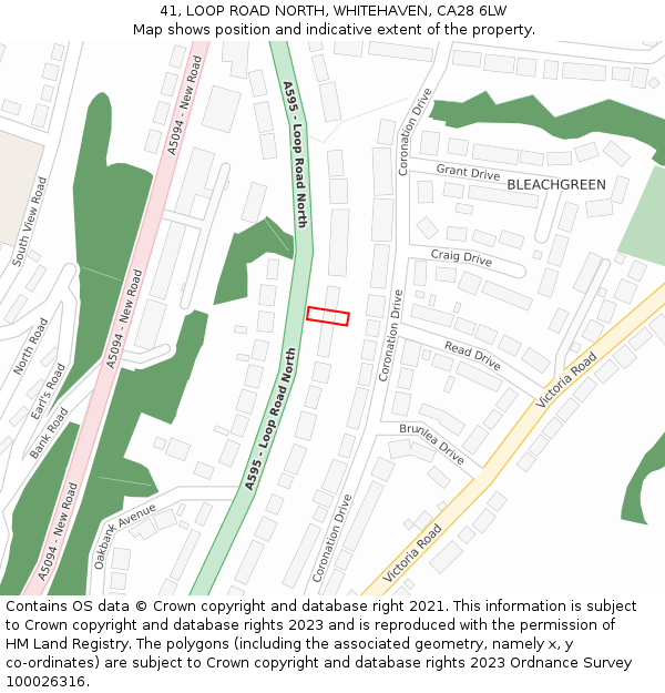 41, LOOP ROAD NORTH, WHITEHAVEN, CA28 6LW: Location map and indicative extent of plot