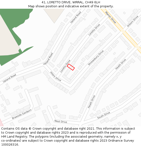 41, LORETTO DRIVE, WIRRAL, CH49 6LH: Location map and indicative extent of plot