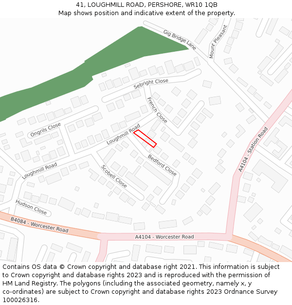 41, LOUGHMILL ROAD, PERSHORE, WR10 1QB: Location map and indicative extent of plot