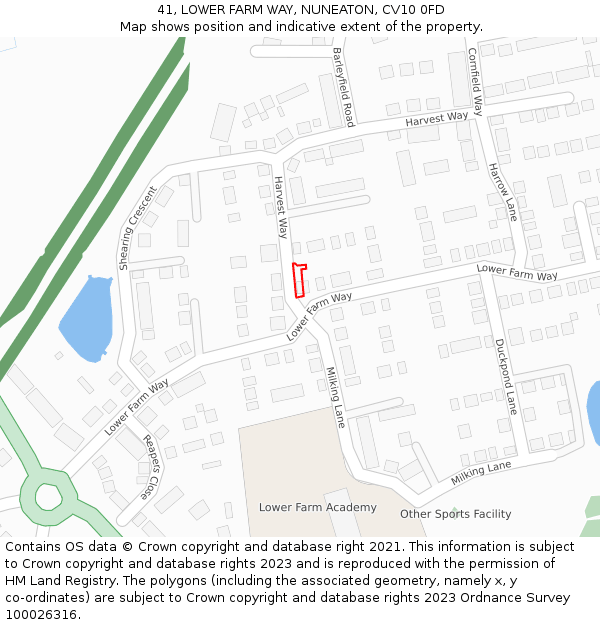 41, LOWER FARM WAY, NUNEATON, CV10 0FD: Location map and indicative extent of plot