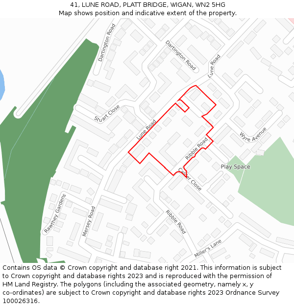 41, LUNE ROAD, PLATT BRIDGE, WIGAN, WN2 5HG: Location map and indicative extent of plot