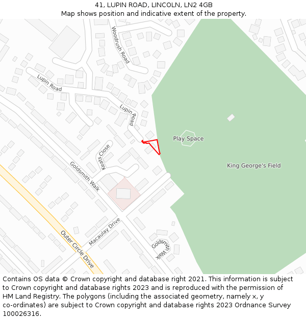 41, LUPIN ROAD, LINCOLN, LN2 4GB: Location map and indicative extent of plot