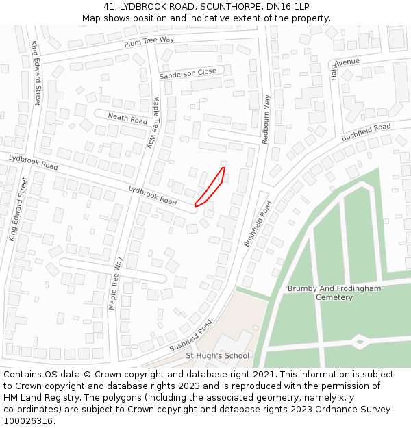41, LYDBROOK ROAD, SCUNTHORPE, DN16 1LP: Location map and indicative extent of plot