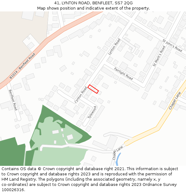 41, LYNTON ROAD, BENFLEET, SS7 2QG: Location map and indicative extent of plot