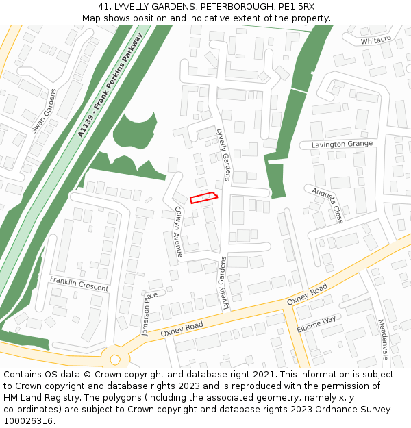 41, LYVELLY GARDENS, PETERBOROUGH, PE1 5RX: Location map and indicative extent of plot