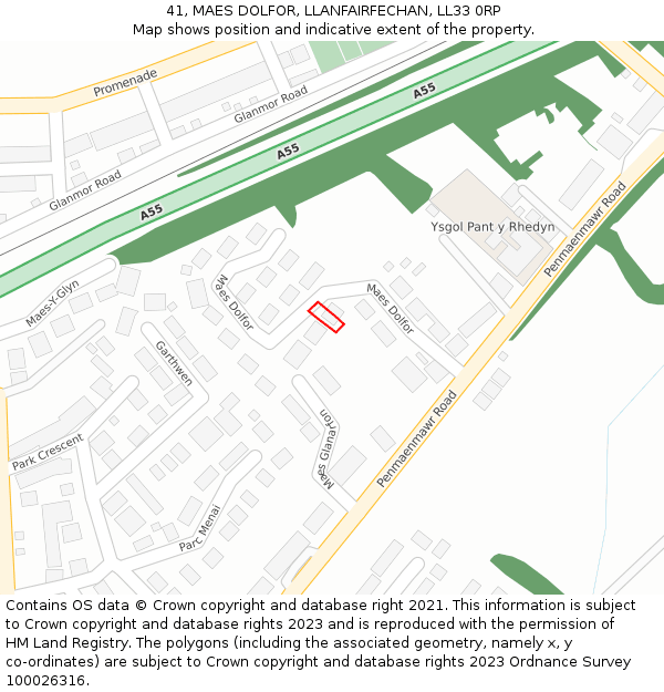 41, MAES DOLFOR, LLANFAIRFECHAN, LL33 0RP: Location map and indicative extent of plot