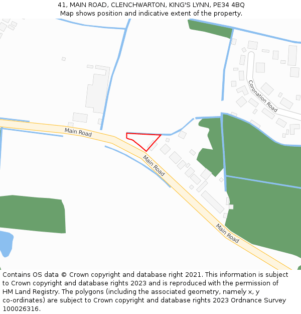 41, MAIN ROAD, CLENCHWARTON, KING'S LYNN, PE34 4BQ: Location map and indicative extent of plot