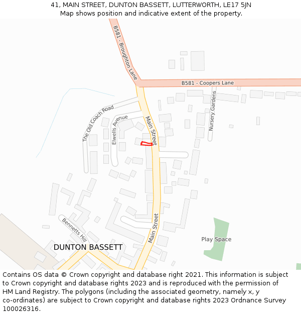 41, MAIN STREET, DUNTON BASSETT, LUTTERWORTH, LE17 5JN: Location map and indicative extent of plot