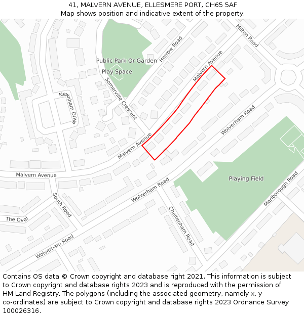 41, MALVERN AVENUE, ELLESMERE PORT, CH65 5AF: Location map and indicative extent of plot