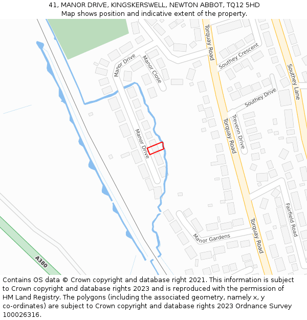 41, MANOR DRIVE, KINGSKERSWELL, NEWTON ABBOT, TQ12 5HD: Location map and indicative extent of plot