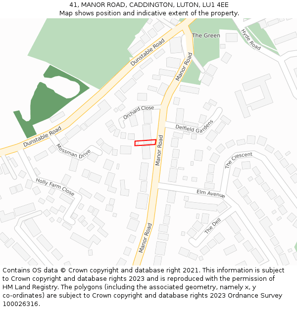 41, MANOR ROAD, CADDINGTON, LUTON, LU1 4EE: Location map and indicative extent of plot