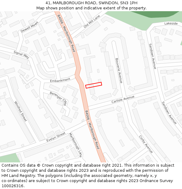 41, MARLBOROUGH ROAD, SWINDON, SN3 1PH: Location map and indicative extent of plot