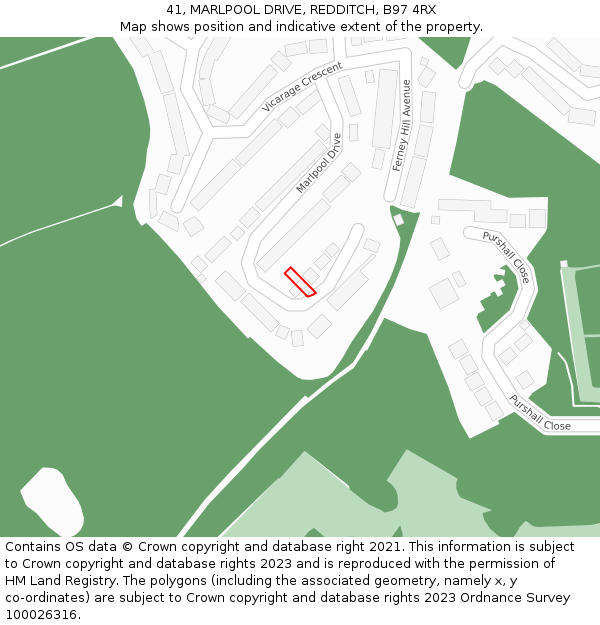 41, MARLPOOL DRIVE, REDDITCH, B97 4RX: Location map and indicative extent of plot