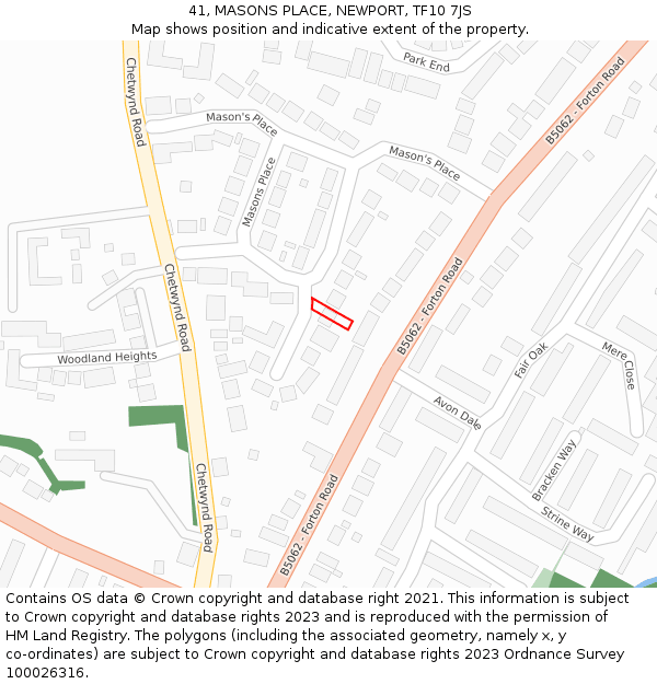 41, MASONS PLACE, NEWPORT, TF10 7JS: Location map and indicative extent of plot