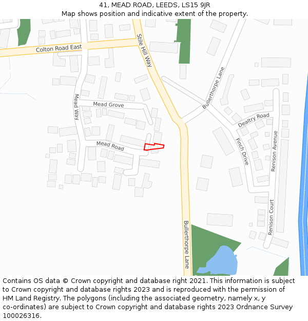 41, MEAD ROAD, LEEDS, LS15 9JR: Location map and indicative extent of plot