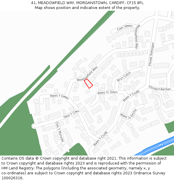 41, MEADOWFIELD WAY, MORGANSTOWN, CARDIFF, CF15 8FL: Location map and indicative extent of plot